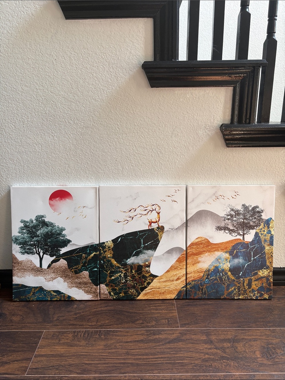 Modern Art Triptych Mountain Scene